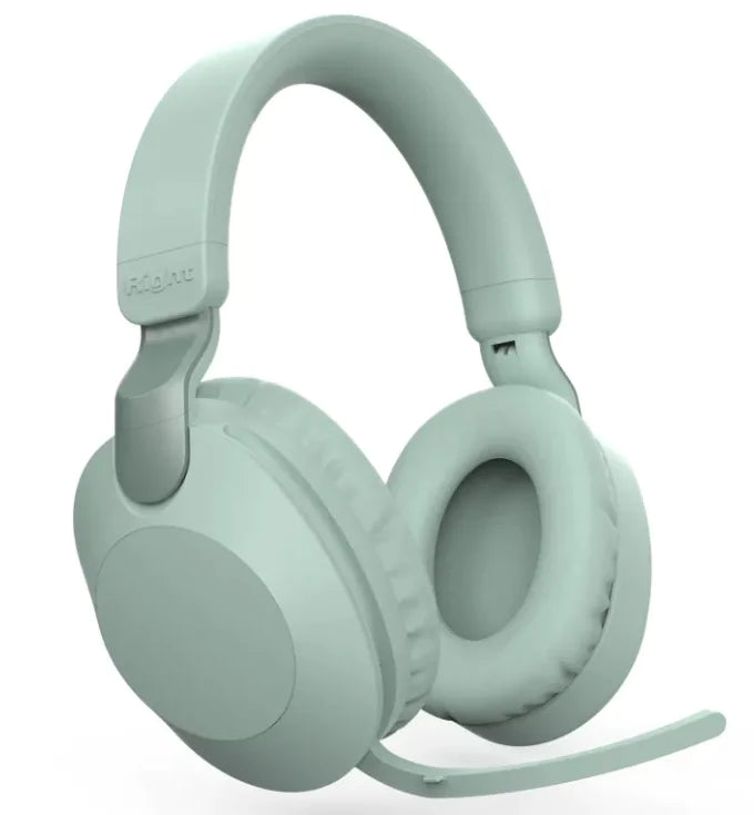 Wireless Headset With Bluetooth in a sleek light green design, featuring an adjustable headband and microphone.